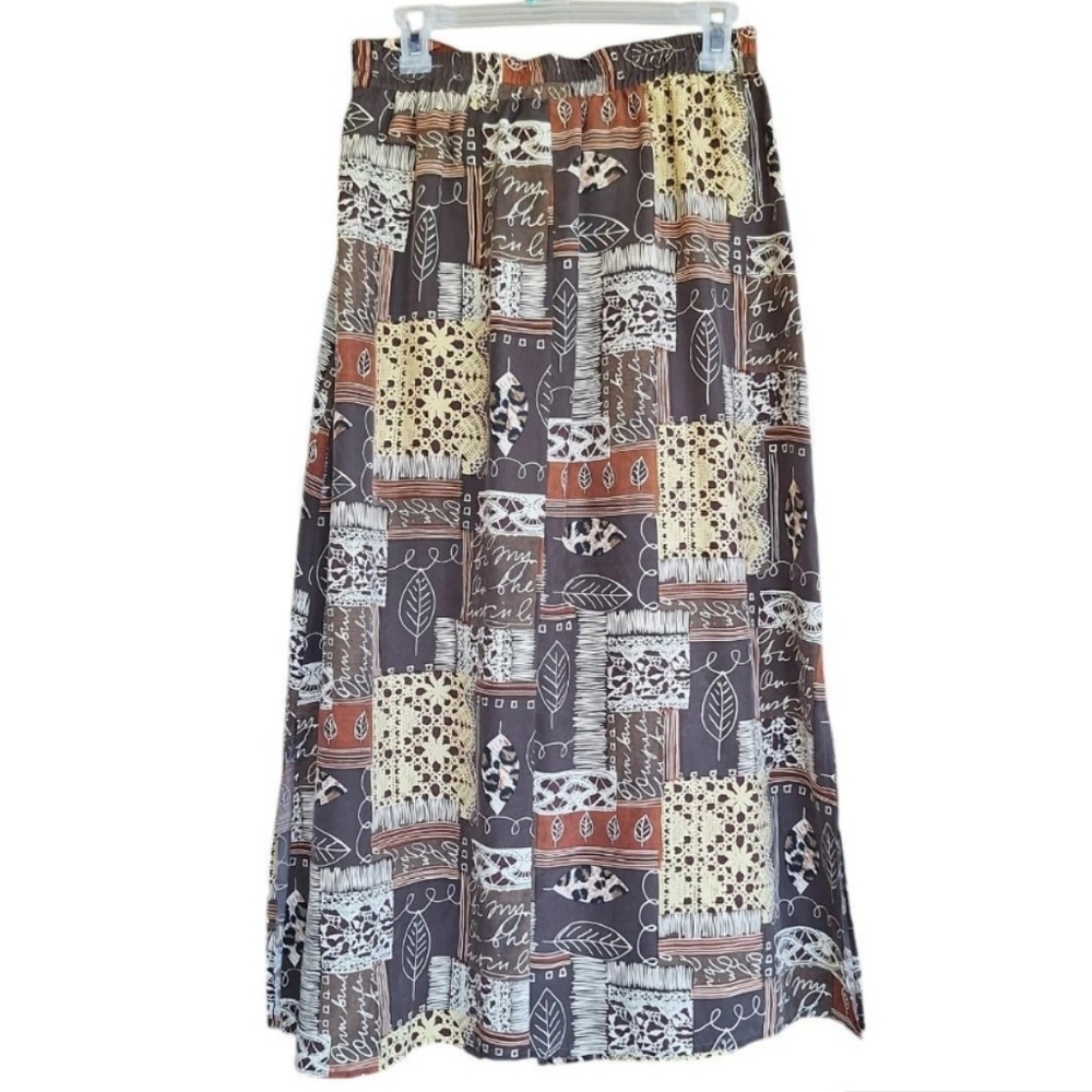 Vintage Patchwork Boho 100% Silk Button Front Mid… - image 2